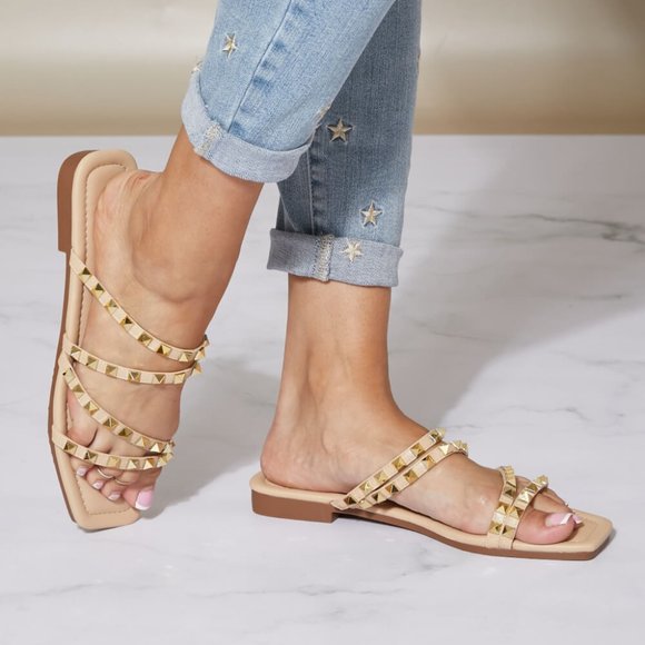 Cape Robbin Never Too Late Studded Strappy Slide-On Sandals - Picture 4 of 5